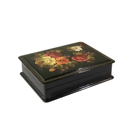 Vintage Floral Black Lacquer Box