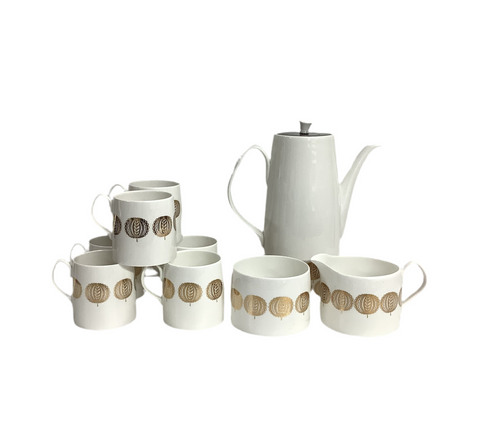 Vintage "Queen Anne" Bone China Coffee Pot, Demitasse Cups, Cream & Sugar Set