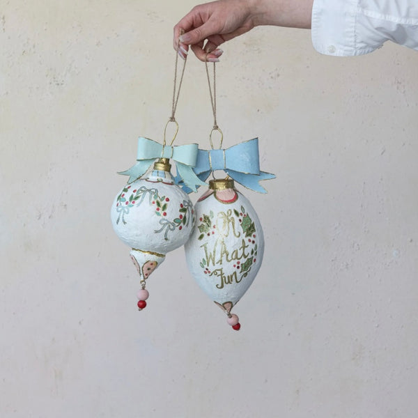 Oversized Hand-Painted Paper Mache Ornaments