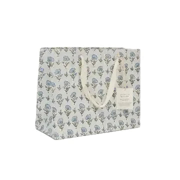 Hand Block Printed Gift Bags - Ditsy Floral Blue Stone