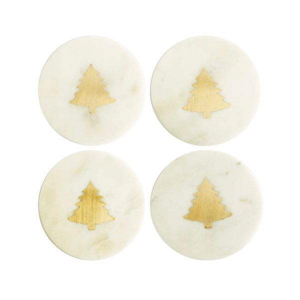 Round Marble Coasters w/ Brass Tree Inlay s/4