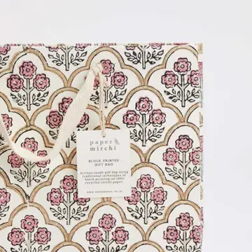 Hand Block Printed Gift Bag - Trellis Pink Earth