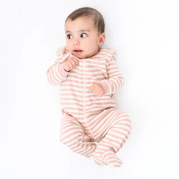 Organic Cotton Rose Stripes Front Zip Footed Sleeper