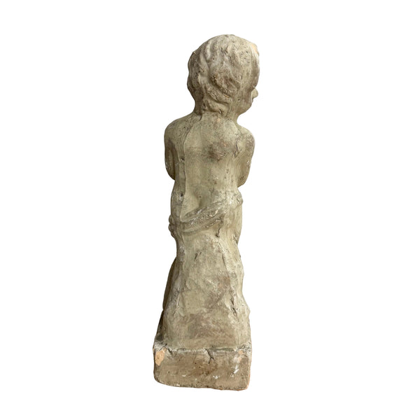 Vintage Cast Stone Cherub Figurine Holding a Rose I