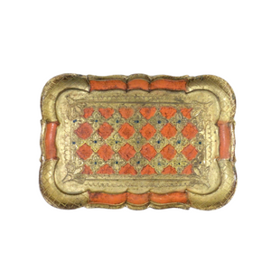 Vintage Florentine Orange & Gold Rectangular Tray