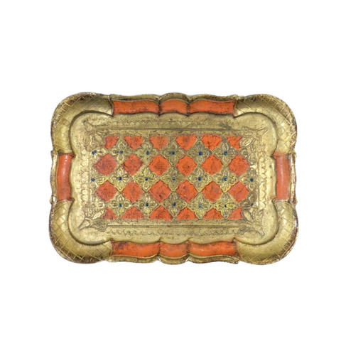Vintage Florentine Orange & Gold Rectangular Tray
