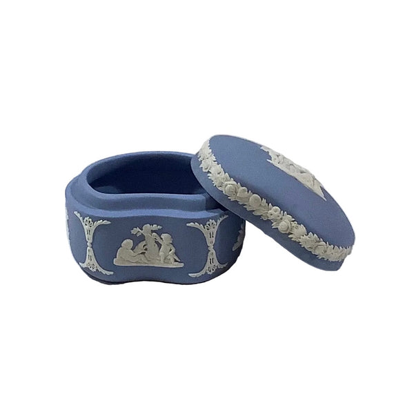Vintage Wedgewood Blue Jasperware Lidded Trinket Box