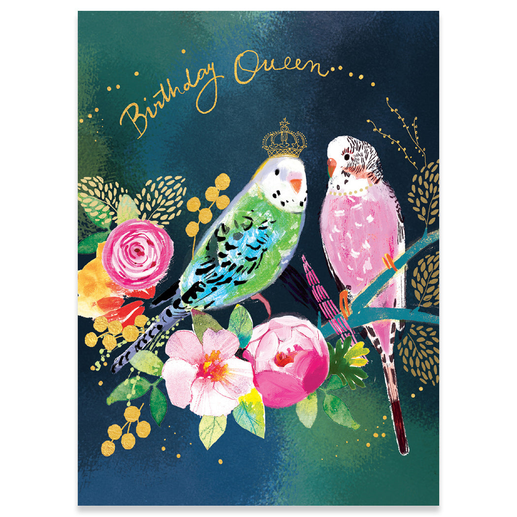 Birthday Queen Budgie Card