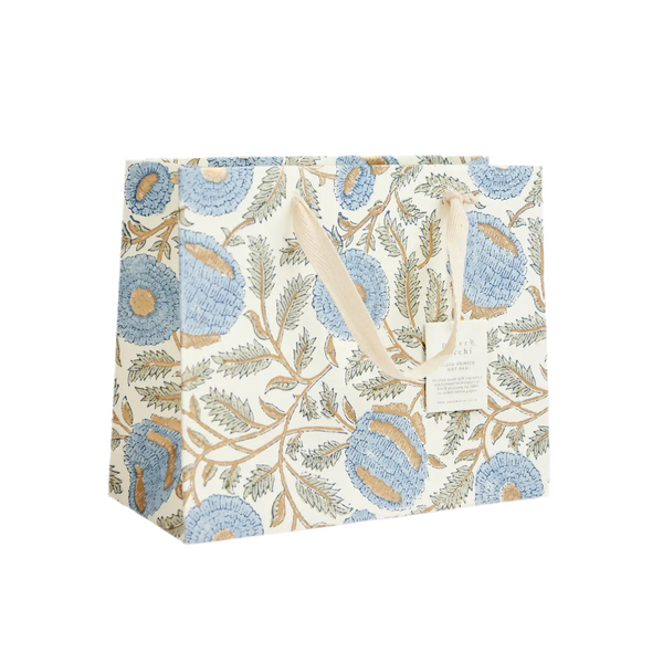 Hand Block Printed Gift Bags - Marigold Glitz Blue Stone