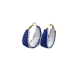 Raffia Hoop Earrings - Navy & White