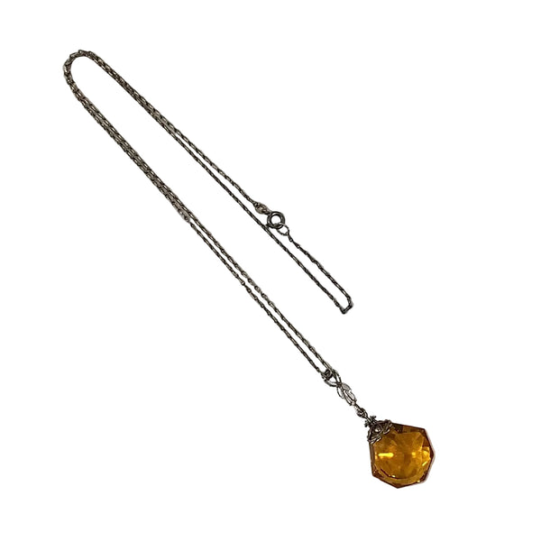 Vintage Faceted Amber Glass Pendant Necklace