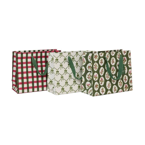 Hand Block Printed Medium Gift Bag - Holly Green