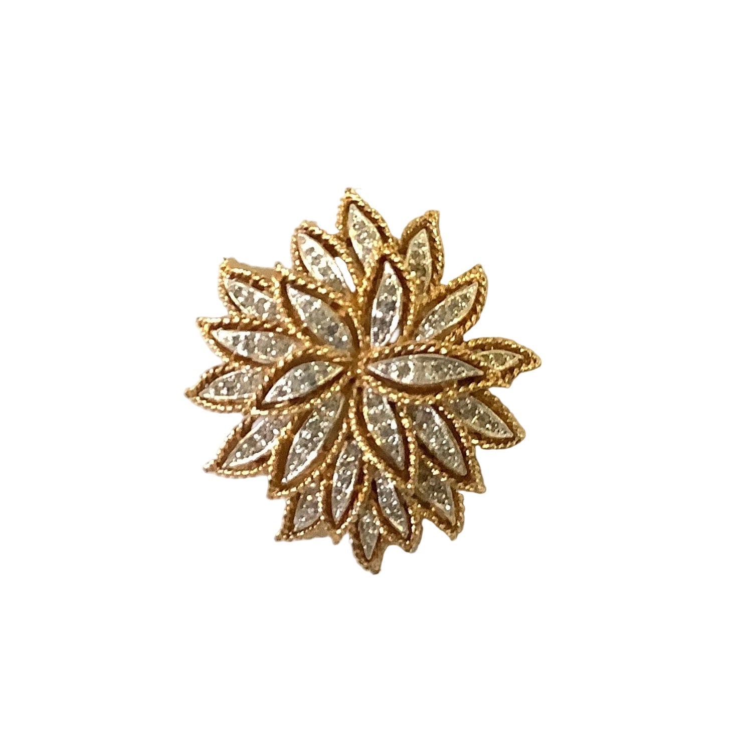Vintage Rhinestone & Gold Flower Brooch