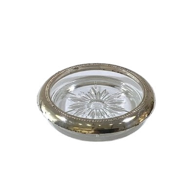 Vintage Leonard Silver-Plated & Glass Sunburst Coaster