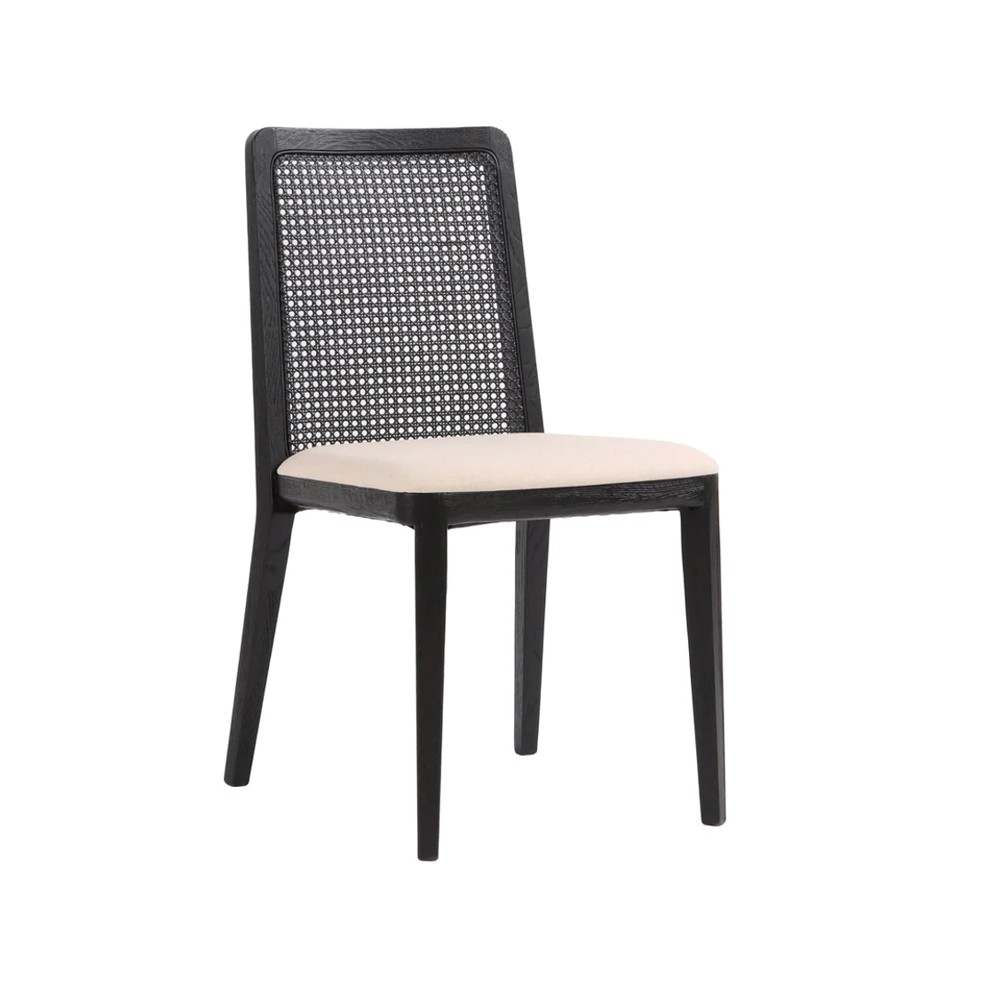 Cane Dining Chair - Black/Linen