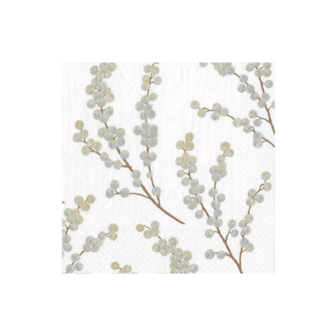 Cocktail Napkins - Berry Branches White/Silver