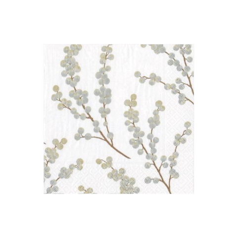 Cocktail Napkins - Berry Branches White/Silver