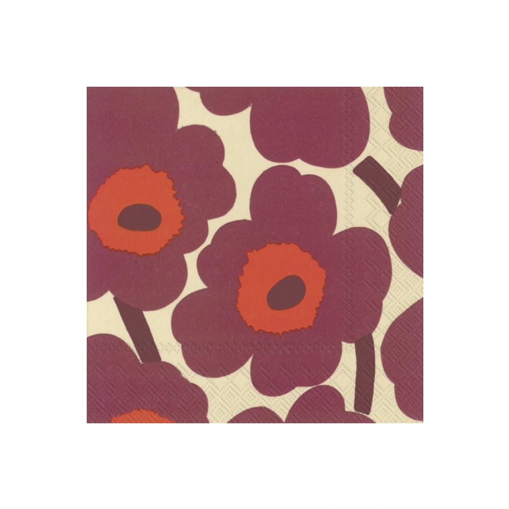 Cocktail Napkins - Marimekko Unikko Cream Bordeaux