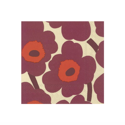 Cocktail Napkins - Marimekko Unikko Cream Bordeaux