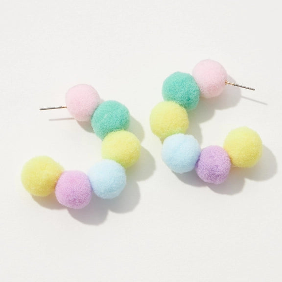 Colourful Pompom Hoop Earrings