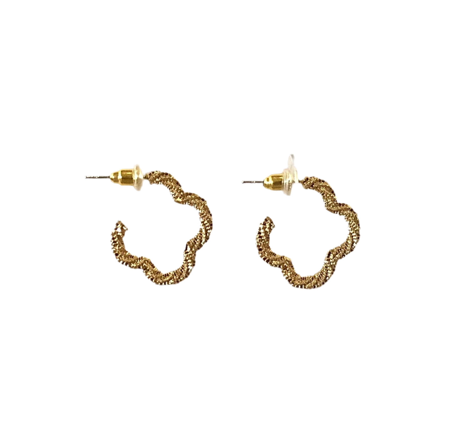 Gold Ribbed Clover Hoop Earrings