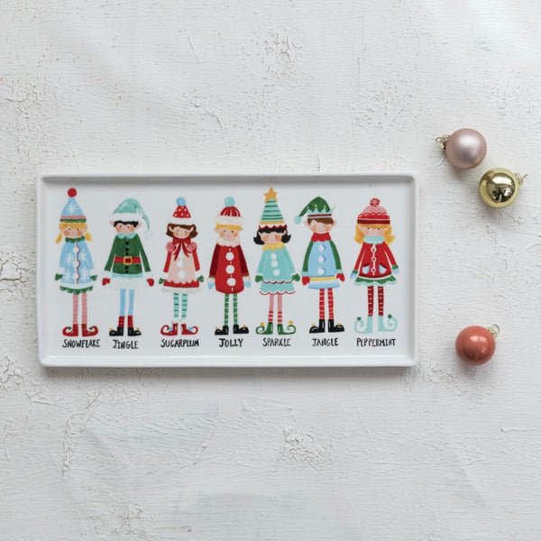 Stoneware Platter w/ Santa's Elves