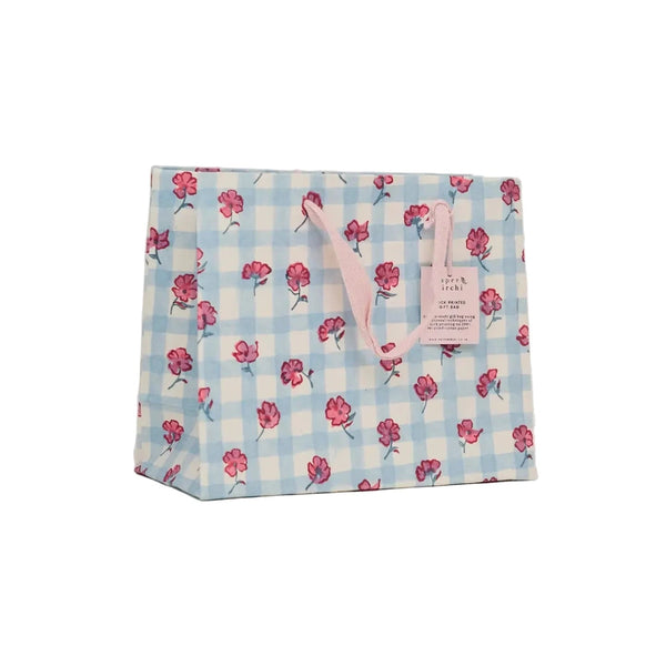 Hand Block Printed Gift Bags - Gingham Pink Sorbet