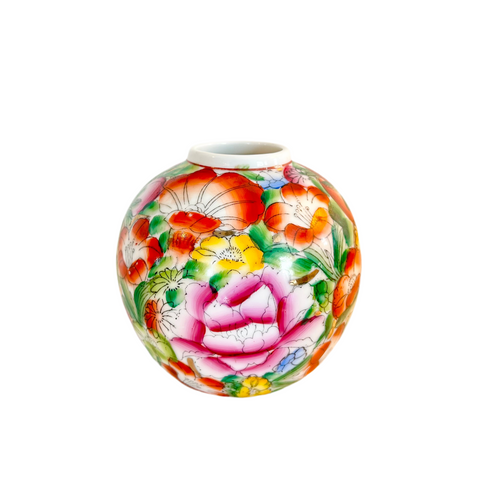 Vintage Round Chinese Floral Vase