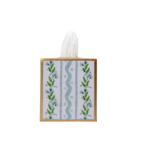 Emma Stripe Enameled Tissue Box Cover in Blue & Green