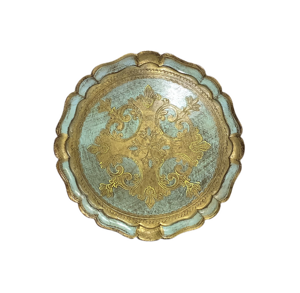 Vintage Pale Blue & Gold Florentine Round Tray