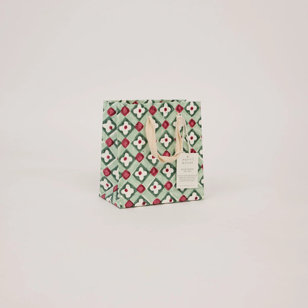 Hand Block Printed Small Gift Bag - Traditional Christmas