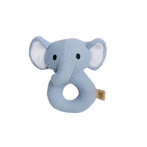 Sweater Knit Crochet Ring Rattle Blue 7"