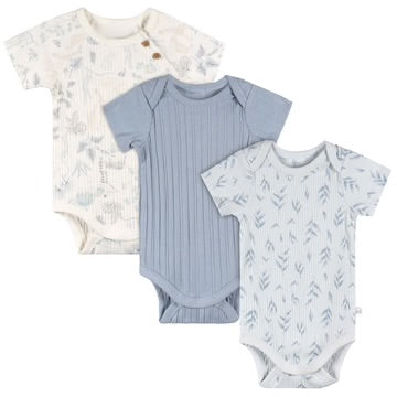 Short Sleeve Blue Bodysuits - 3pk