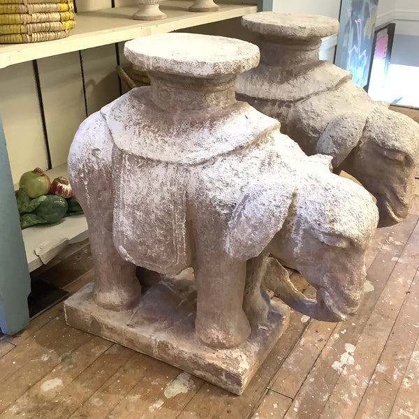 Vintage White-Washed Concrete Elephant
