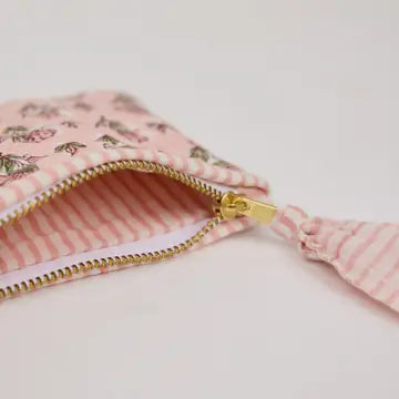 Organic Cotton Zipped Pouch - Floral Blush