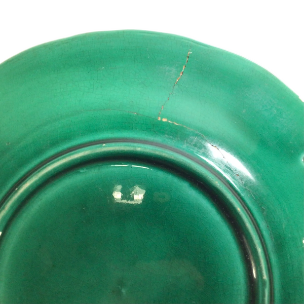 Vintage Majolica Green Vine Leaf Plate - As Found