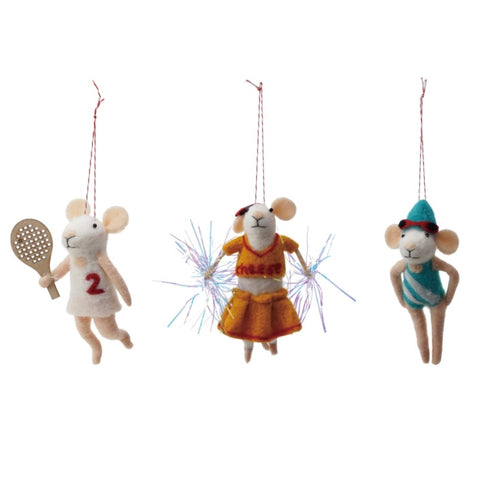 Wool Felt Sporty Mouse Ornaments