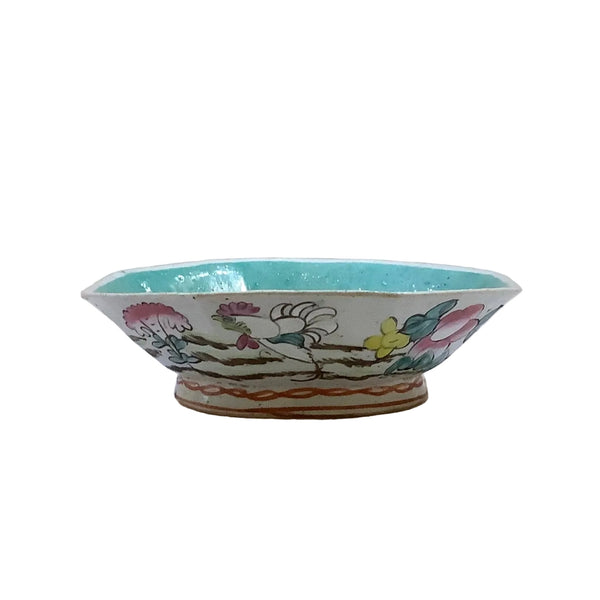Vintage Chinese Hand-Painted Octagonal Footed Bowl I