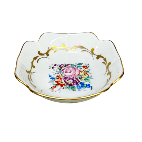Vintage Hand Painted Floral & Gilt Dish Made in France for Birks