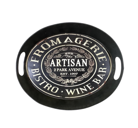 Vintage Black Metal Oval Tray