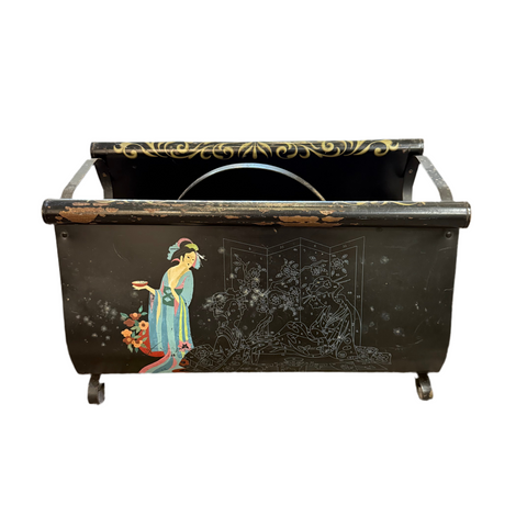 Vintage 1950s Hand Painted Metal Basket