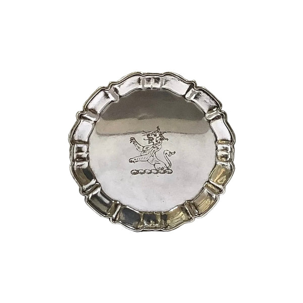 Vintage Silver Engraved Lion Crest Coaster