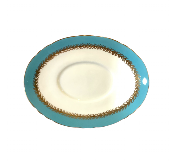 Vintage “Minerva Rose” Turquoise Aynsley Gravy Boat With Plate