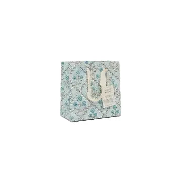 Hand Block Printed Gift Bag - Floral Lattice Blue Opal