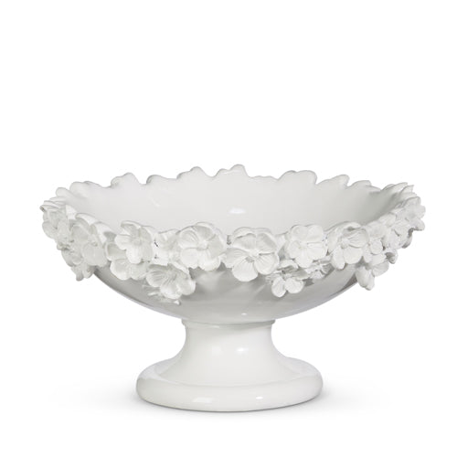 White Floral Pedestal Bowl