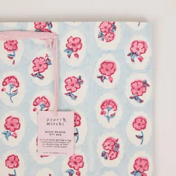 Hand Block Printed Gift Bags - Scallop Tiles Pink Sorbet