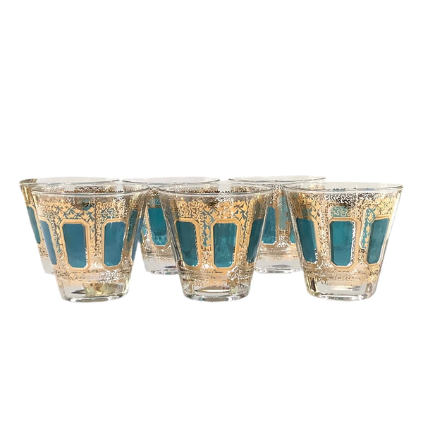 Vintage Gold & Emerald Glasses - Set of 6