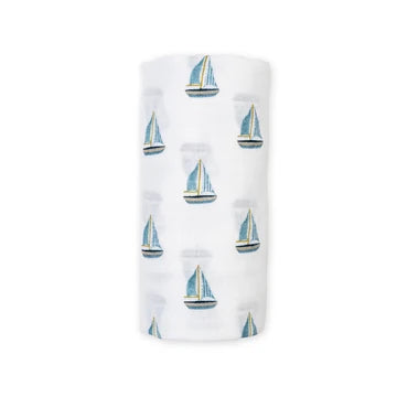 Cotton Muslin Swaddle Blanket - Sailboat