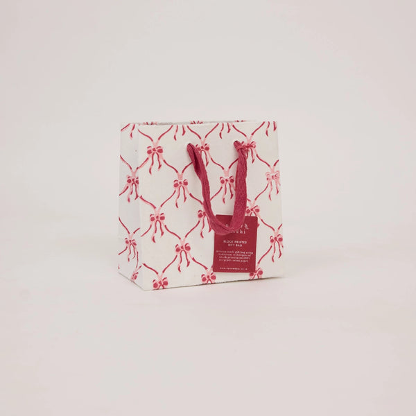 Hand Block Printed Small Gift Bag - Christmas Pudding