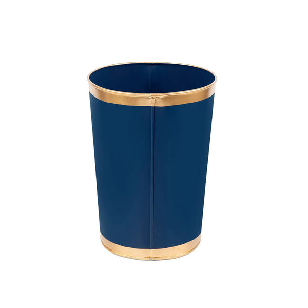 Oval Handpainted Metal Wastebasket - Indigo Blue